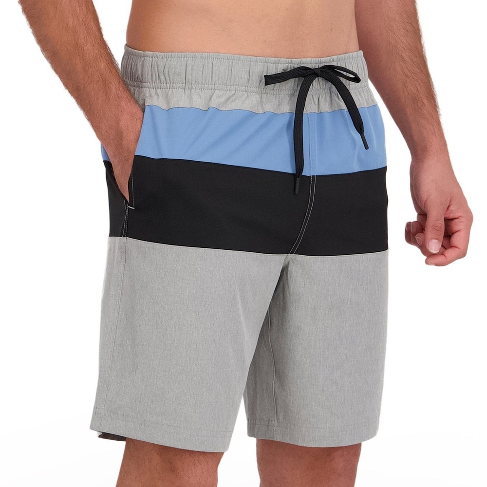 Nautica Mens Swim Shorts 8.5" Inseam Gray Striped Colorblock Trunks XL